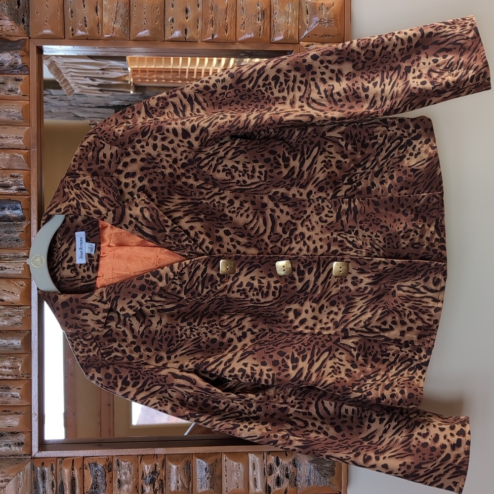 Joan Rivers Animal Print  Gold Button Blazer/Jacket Size Small